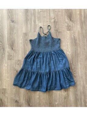GAP Women's Denim Smocked Sundress w/pockets Large Tall